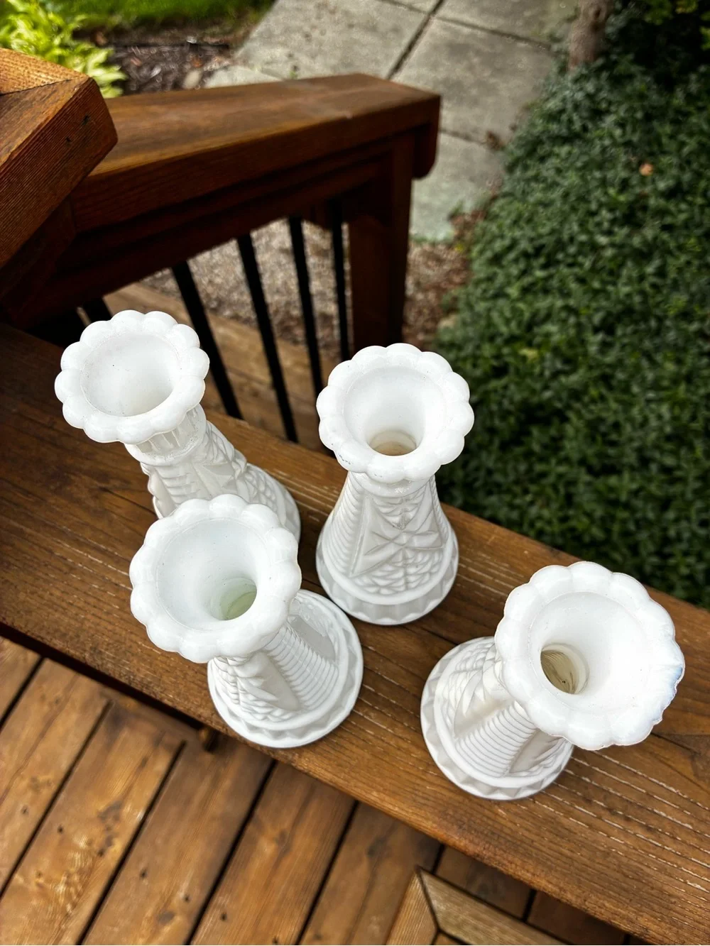 White Decorative Milk Glass Bud Vases )set of 4)